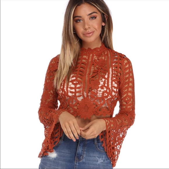 Windsor Tops - NWT Windsor Rust Color Crochet Crop Top